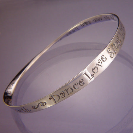 "Dance Love Sing Live" sterling silver cuff bracelet