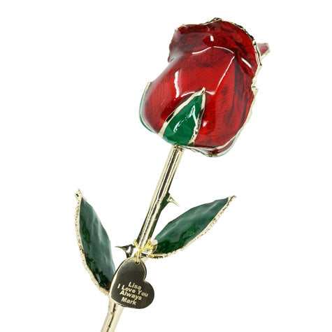 lacquer glazed preserved real rose trimmed in gold