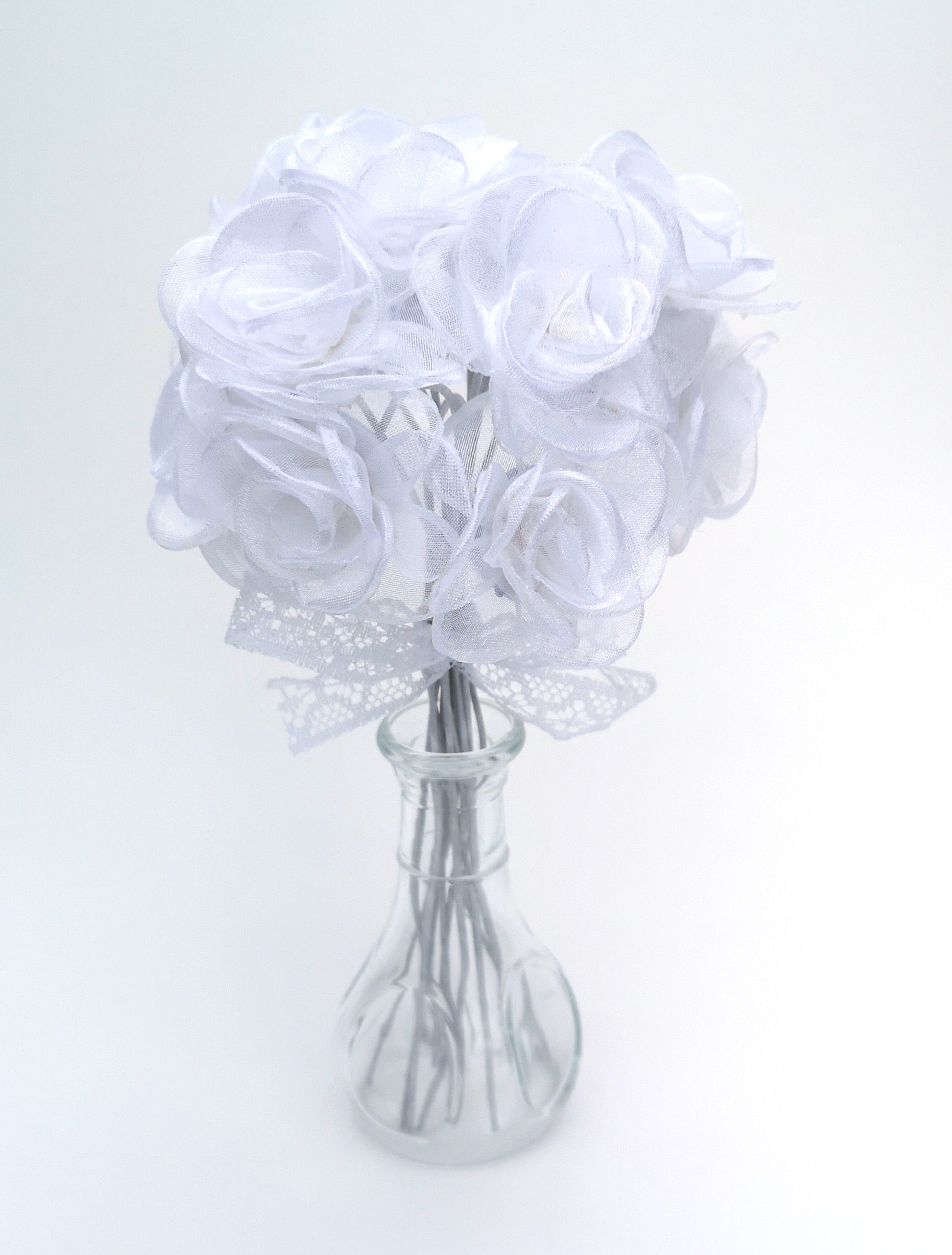 Lace flowers bouquet in vase for traditional 13th anniversary lace gift