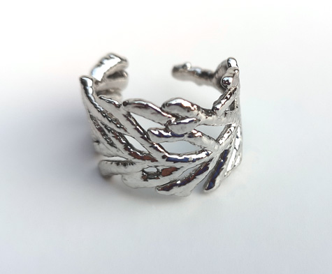 silver covered coral ring