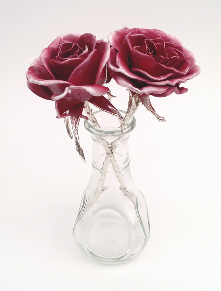 pair of preserved small roses in vase gift