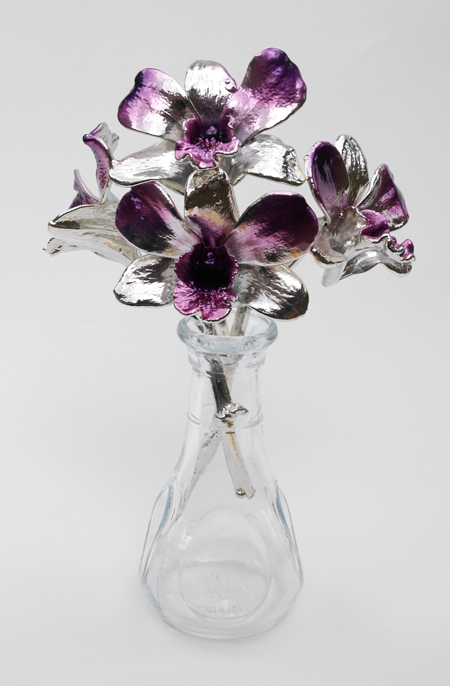 Silver covered real orchid gift for 28th anniversary
