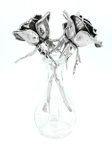 Silver covered real roses for traditional 25th anniversary gift