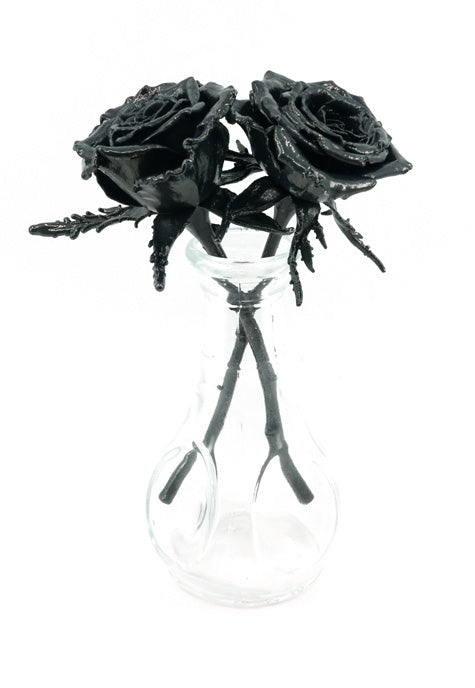 iron covered real roses pair in vase set