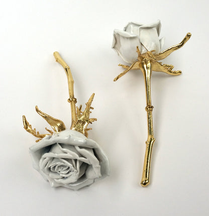 presrved real roses with moter of pearl coating petals on side
