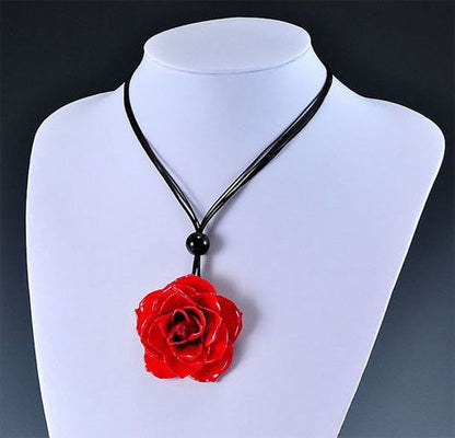 real rose pendant neclace preserved with clear lacquer coating