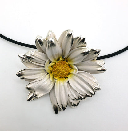 real daisy preserved pendant with white enamel petals