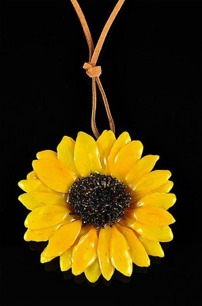 real sunflower pendant clear lacquer preserved