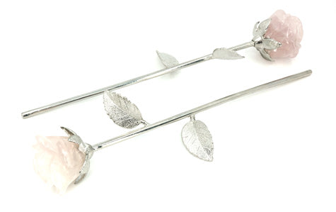 rose quartz flowers on silver stems