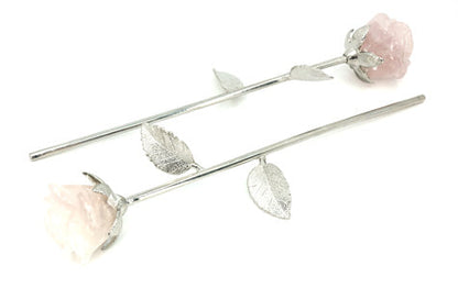 rose quartz flowers on silver stems