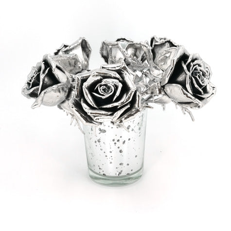 Silver Coated Preserved Real Roses -25th Silver Anniversary or Anytime